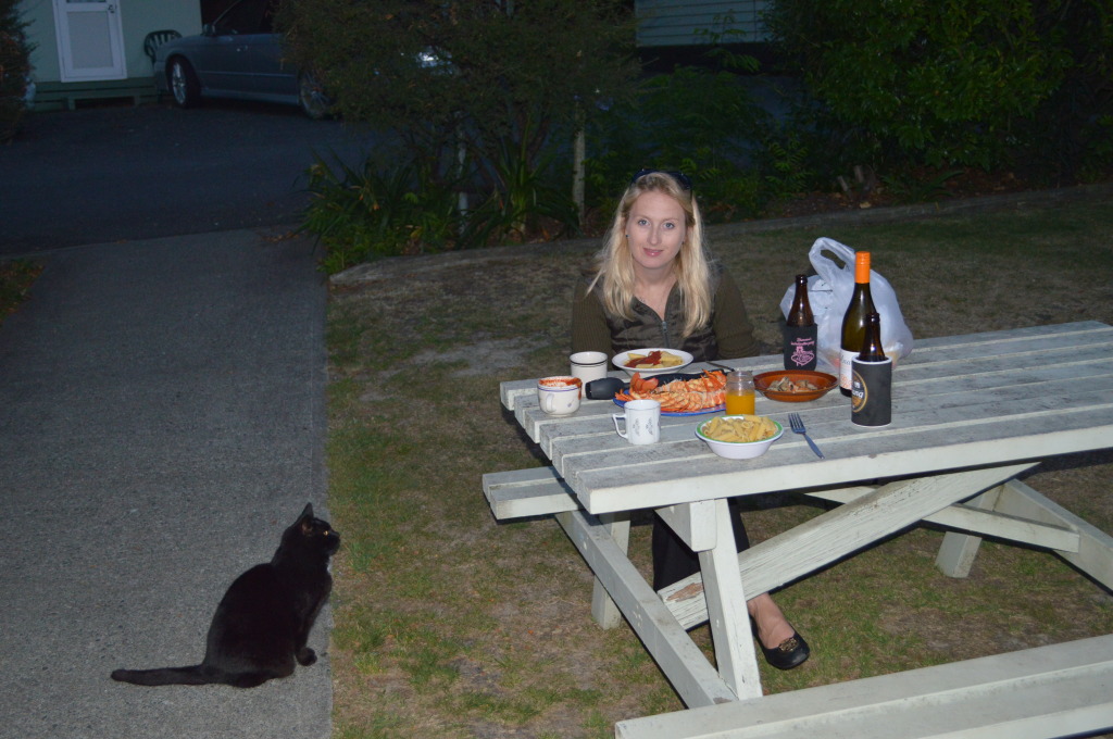 Shannon and a friend at a Top 10 Resort in Picton, New Zealand