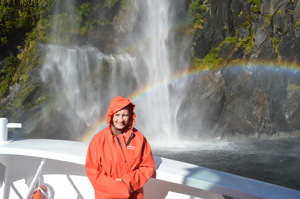 Shannon in Milford Sound in New Zealand