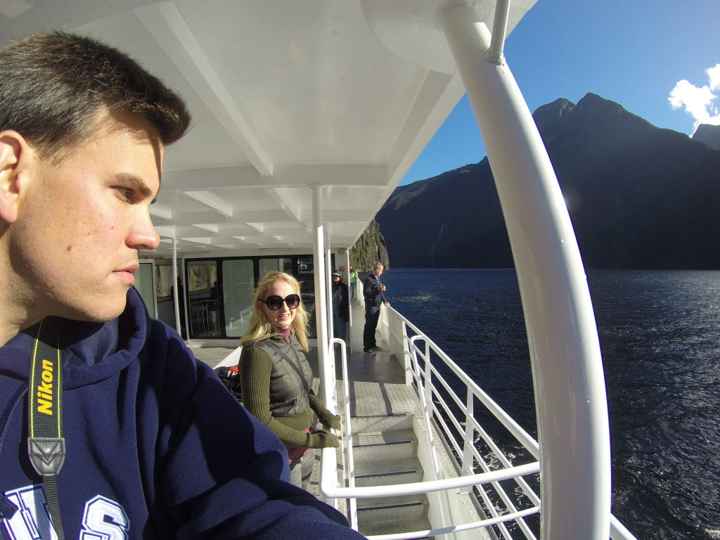 Stephen and Shannon in Milford Sound in New Zealand