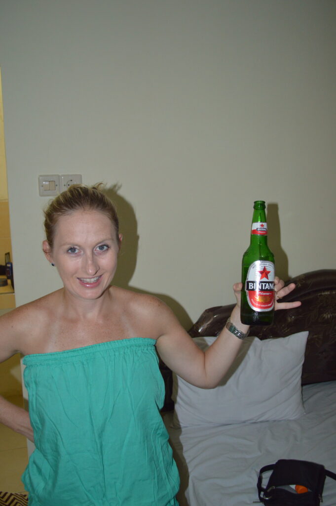 Shannon with a Bintang Beer in Bali, Indonesia