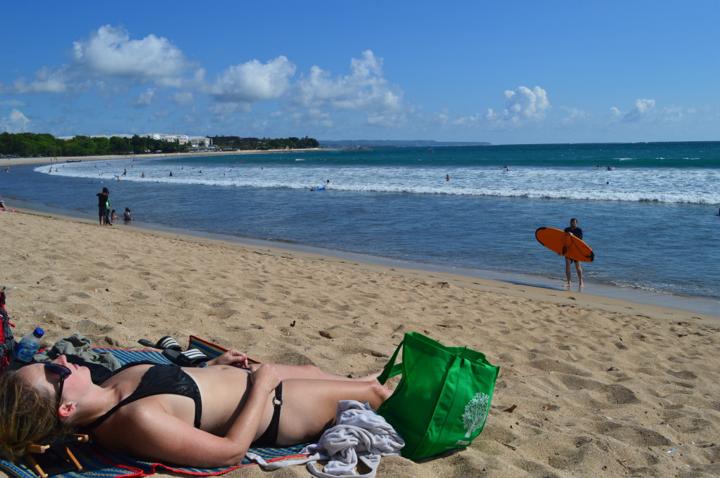 Shannon Lying on Kuta Beach in Bali