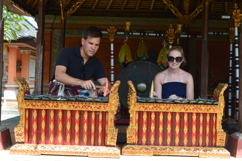 Shannon and Stephen playing the Gamelan in Bali, Indonesia
