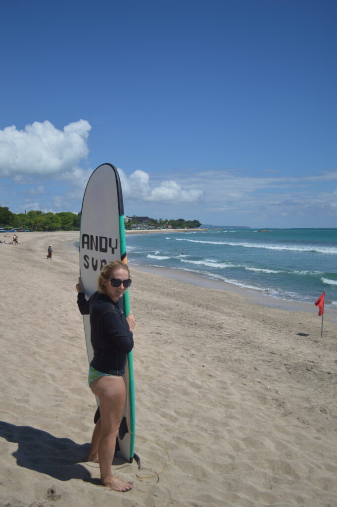 Shannon Surfing on Kuta Beach, Bali, Indonesia